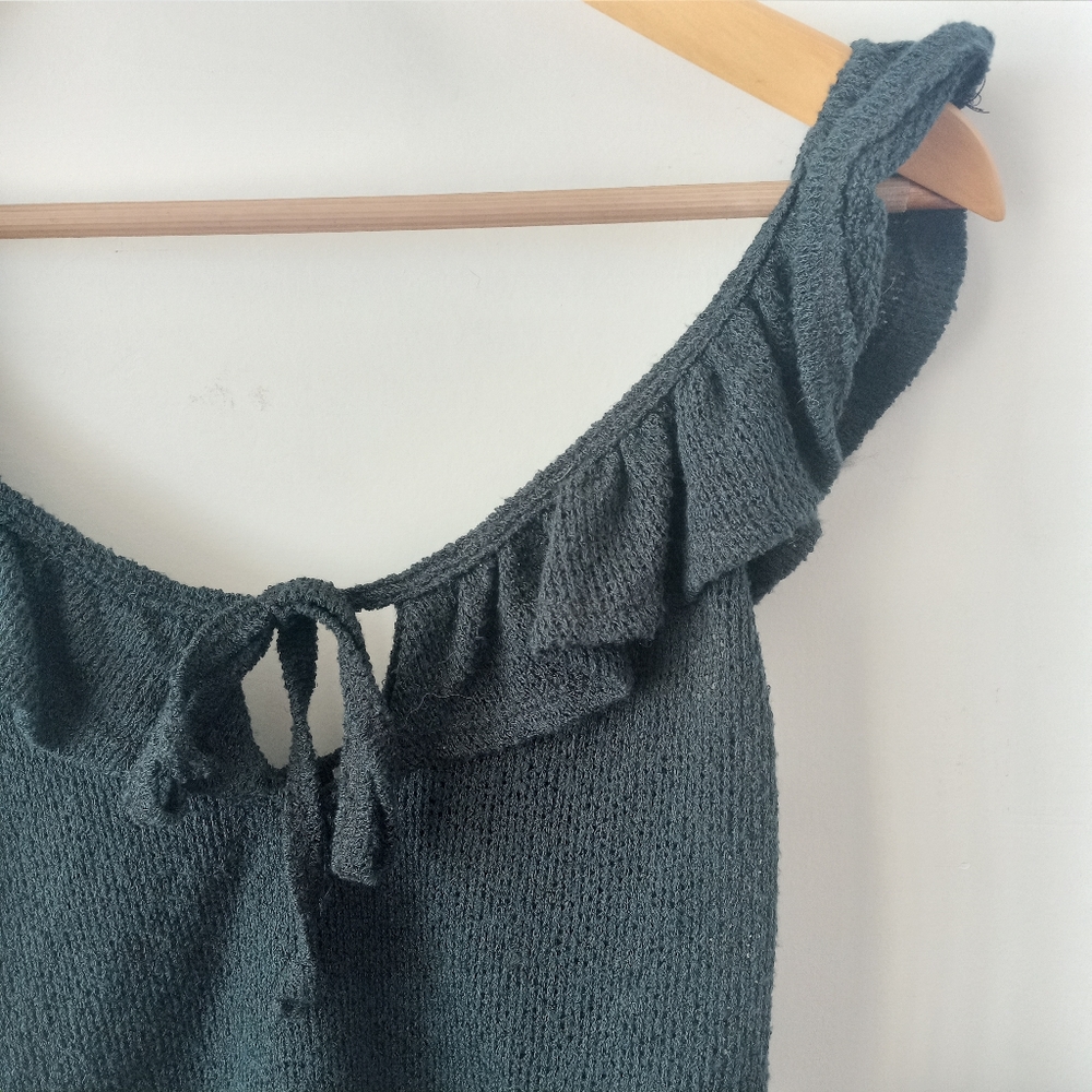 Urban Outfitters S Teal Tie-Front Ruffle Knit Top - Picture 5 of 10